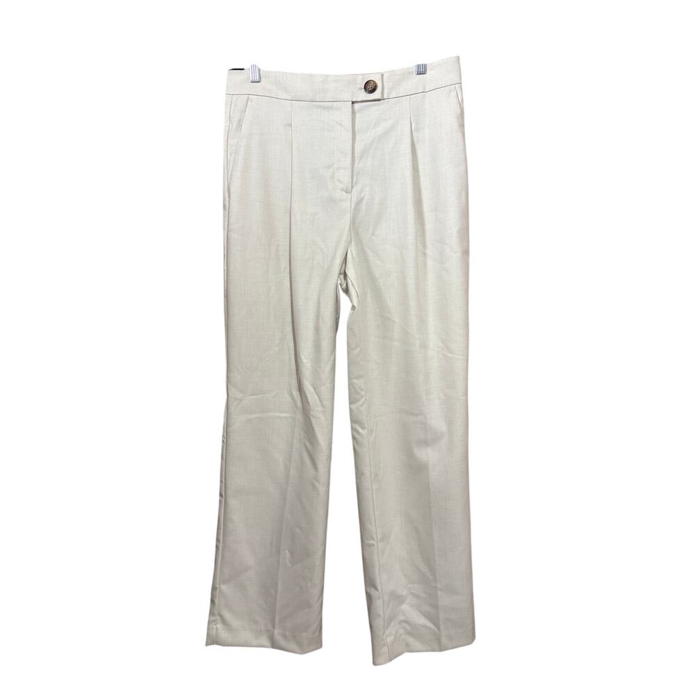 Ann Taylor seasonless stretch modern wide leg trouser women's 10 pleated‎ cream